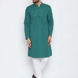 even Men Green Striped Straight Kurta-image-74