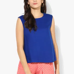AKKRITI BY PANTALOONS Women Navy Blue Self Designed Liva Regular Top-image-94