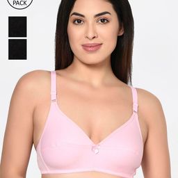 Bodycare Pack Of 3 Black & Pink Solid Non-Wired Non Padded Everyday Bra 1581BPIB-3PCS-49