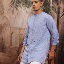 Sangria Round Neck Shirt Style Pure Cotton Regular Kurta with Overlap Detail-image-11