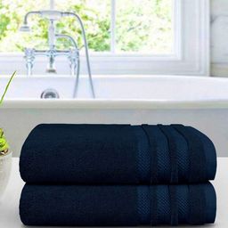 MYTRIDENT Unisex Set of 2 Navy Blue 625 GSM Cotton Bath Towel-12