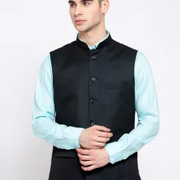 Wintage Men Green Solid Nehru Jacket-10