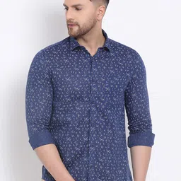Turtle Men Navy Blue & Beige Slim Fit Printed Casual Shirt-picture-50