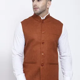 Badoliya & Sons Men Rust Brown Woven Jute Nehru Jacket-image-40