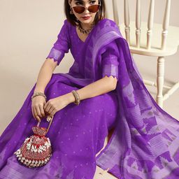 Saree mall Women Zari Linen Blend Bagru Sarees-image-45