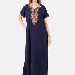 KOI SLEEPWEAR Navy Blue & Pink Embroidered Lissybissy Cotton Maxi Nightdress-image-79