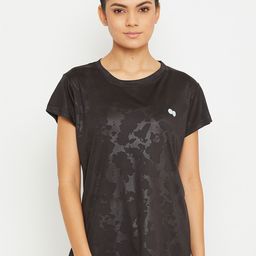 Clovia Women Black Printed Round Neck Sports T-shirt-image-46