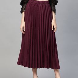 plusS Burgundy Accordion Pleated A-Line Skirt-picture-26