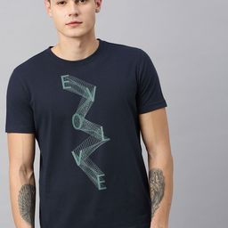 Huetrap Men Navy Blue Printed Round Neck Sustainable T-shirt-image-74