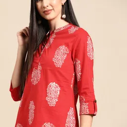 Anouk Women Red & White Cotton Ethnic Motifs Print Kurta-7