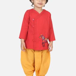 BownBee Boys Red & Yellow Solid Kurta with Dhoti Pants-27