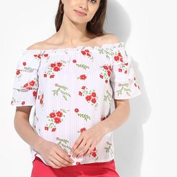 Honey by Pantaloons White & Red Floral Off-Shoulder Flared Sleeve Bardot Top-image-20