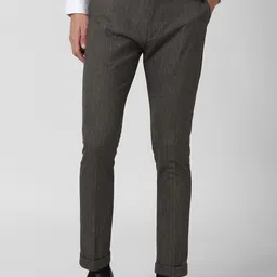 Peter England Men Grey Striped Formal Trousers-image-98