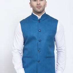 Badoliya & Sons Men Blue Solid Jute Nehru Jacket-image-51