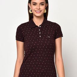 METTLE Women Burgundy Printed Polo Collar T-shirt-picture-42