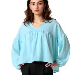 glitchez V-neck Gathers Detail A-Line Top-picture-41