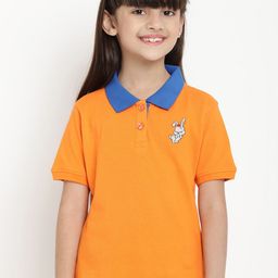 berrytree Unisex Kids Orange Solid Polo Collar Organic Cotton Sustainable T-shirt-image-96