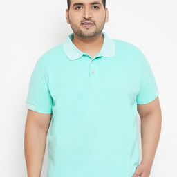 Instafab Plus Size Men Sea Green Solid Polo Collar T-shirt-image-31