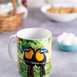 KOLOROBIA Green & Yellow Printed Ceramic Tropical Rain Forest World Toucan Inspired Classic Mug-11