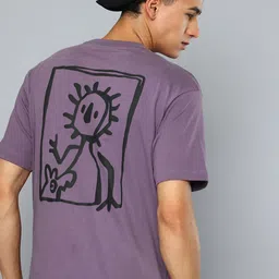 Flying Machine Printed Drop-Shoulder Sleeves Pure Cotton Relaxed Fit T-shirt-image-82