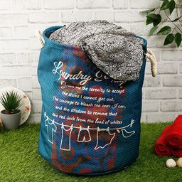 ROMEE Teal Blue & White Text Printed Laundry Bag-32