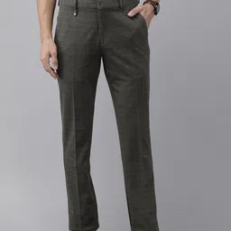V Dot Men Checked Slim Fit Formal Trousers-image-36