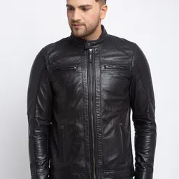 Teakwood Leathers Men Black Solid Lightweight Leather Jacket-image-79