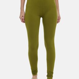 Souchii Women Olive Green Solid Slim-Fit Churidar-Length Leggings-image-53