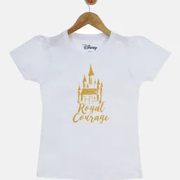 YK Disney Girls White Disney Princess Print Round Neck Cotton Pure Cotton T-shirt-image-20