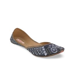Fulkari Women Grey Embellished Leather Mojaris-image-71
