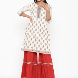 RANGMAYEE Women Off-White & Red Printed Kurti with Sharara-image-88