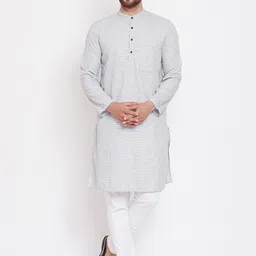 even Men Grey Checked Straight Kurta-image-48