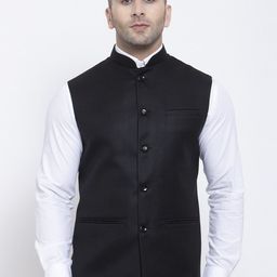 Badoliya & Sons Men Black Solid Nehru Jacket-40