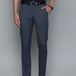 Louis Philippe Men Navy Blue & Grey Slim Fit Checked Formal Trousers-picture-18