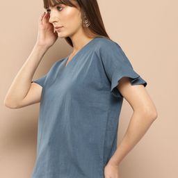 Chemistry Solid Flared Sleeve Cotton Top-image-95
