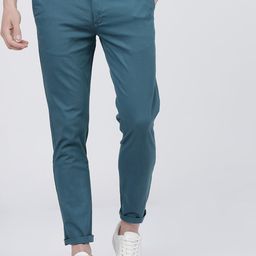The Indian Garage Co Men Teal Blue Slim Fit Regular Trousers-image-86