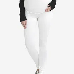 Blush 9 Maternity Women Off-White Solid Ankle-Length Maternity Leggings-image-58