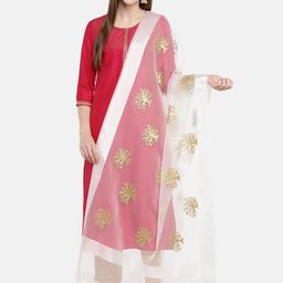 Dupatta Bazaar White & Gold-Coloured Embroidered Dupatta-52