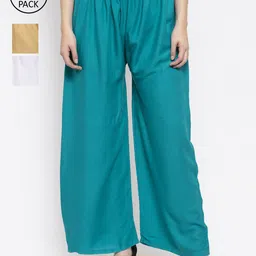 Clora Creation Women Pack Of 3 Solid Wide Leg Palazzos-image-59