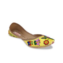 Fulkari Women Yellow Embellished Leather Ballerinas-image-72
