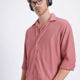 glitchez Tender Blush Textured Stripes Relaxed Shirt-image-8