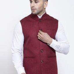 Badoliya & Sons Men Maroon Solid Nehru Jacket-picture-46