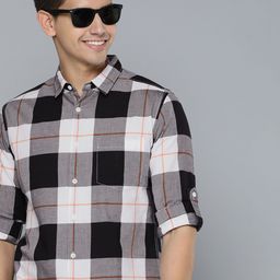HERE&NOW Men Black Slim Fit Tartan Checks Checked Casual Shirt-image-74