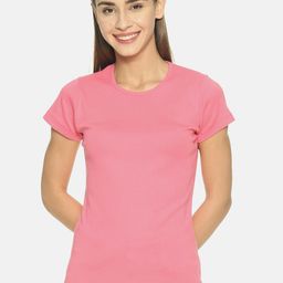 FEMEA Women Pink Solid Round Neck Pure Cotton T-shirt-image-123