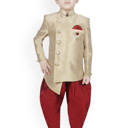 SG YUVRAJ Boys Gold-Coloured & Maroon Solid Silk Sherwani-picture-5