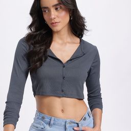 glitchez Ribbed Button-Up Bodycon Crop Top-10