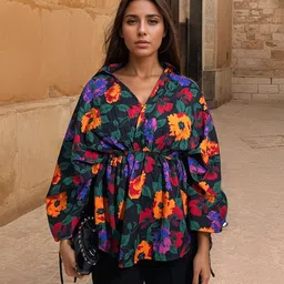 Stylecast X Hersheinbox Floral Printed Kimono Sleeve Cinched Waist Top-image-59
