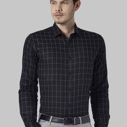 Park Avenue Men Black & White Slim Fit Checked Formal Shirt-image-10