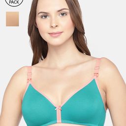 Inner Sense Sea Green & Beige Solid Organic Cotton Maternity Sustainable Bra Pack of 2 IMB006B_6E--46