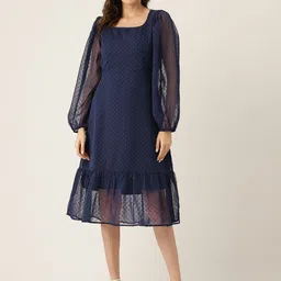 LABEL REGALIA Blue Georgette A-Line Midi Dress-image-10